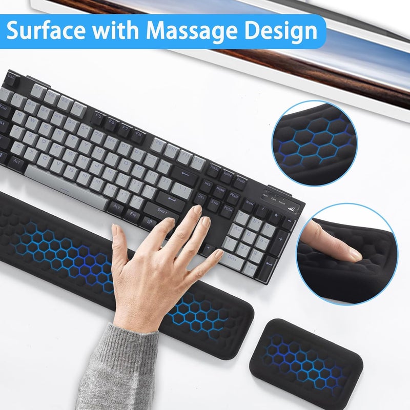 Leolee Keyboard Wrist Rest, Wrist Rest for Computer Keyboard and Mouse, Black Ergonomic Wrist Support Set with Memory Foam Non-Slip Base Massage Design for Pain Relief, Typing, Gaming, Office - Image 2